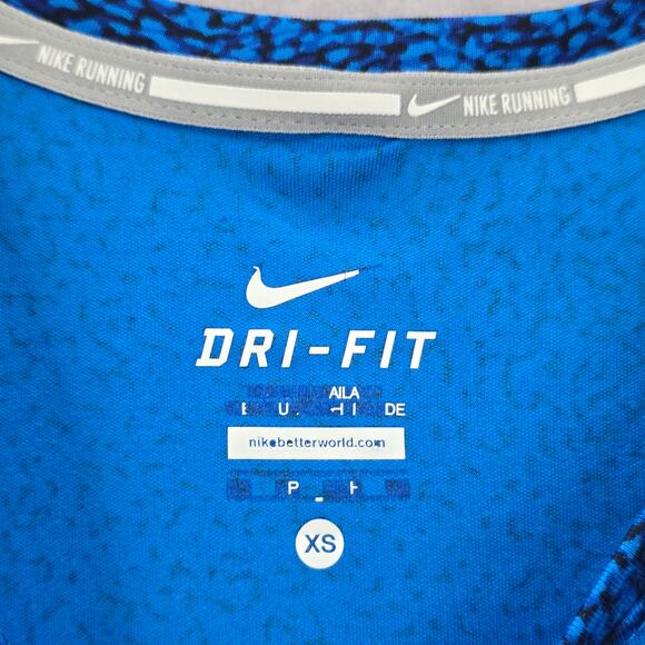 Nike Di Fit Blue Black Print Short Sleeve Active Running Tshirt XS Extra Small - Picture 5 of 7